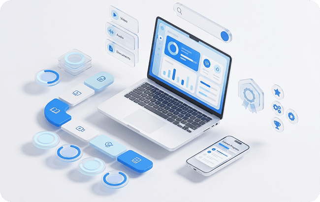 Isometric illustration of digital education platform