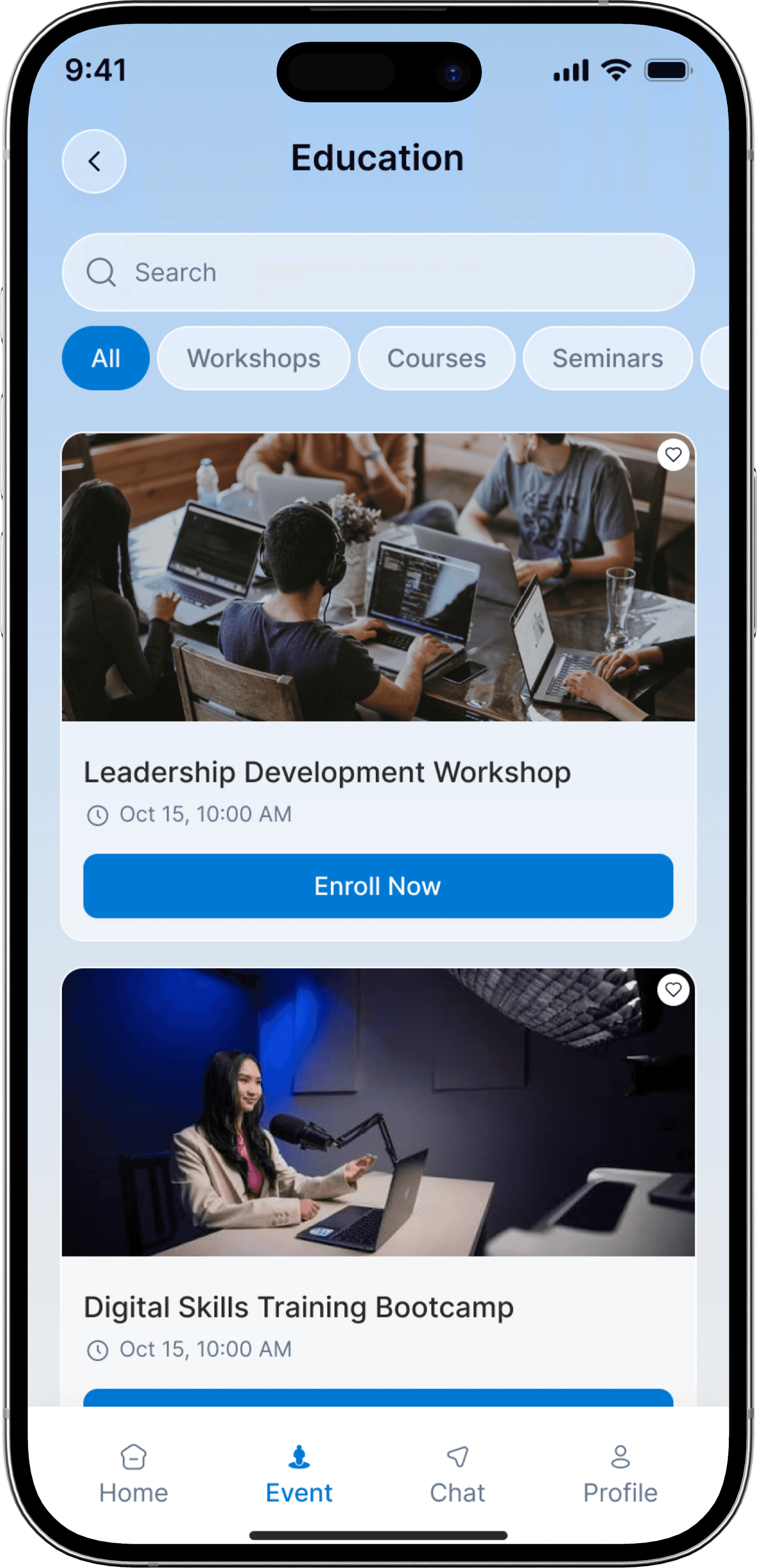 NexSpace mobile app education screen
