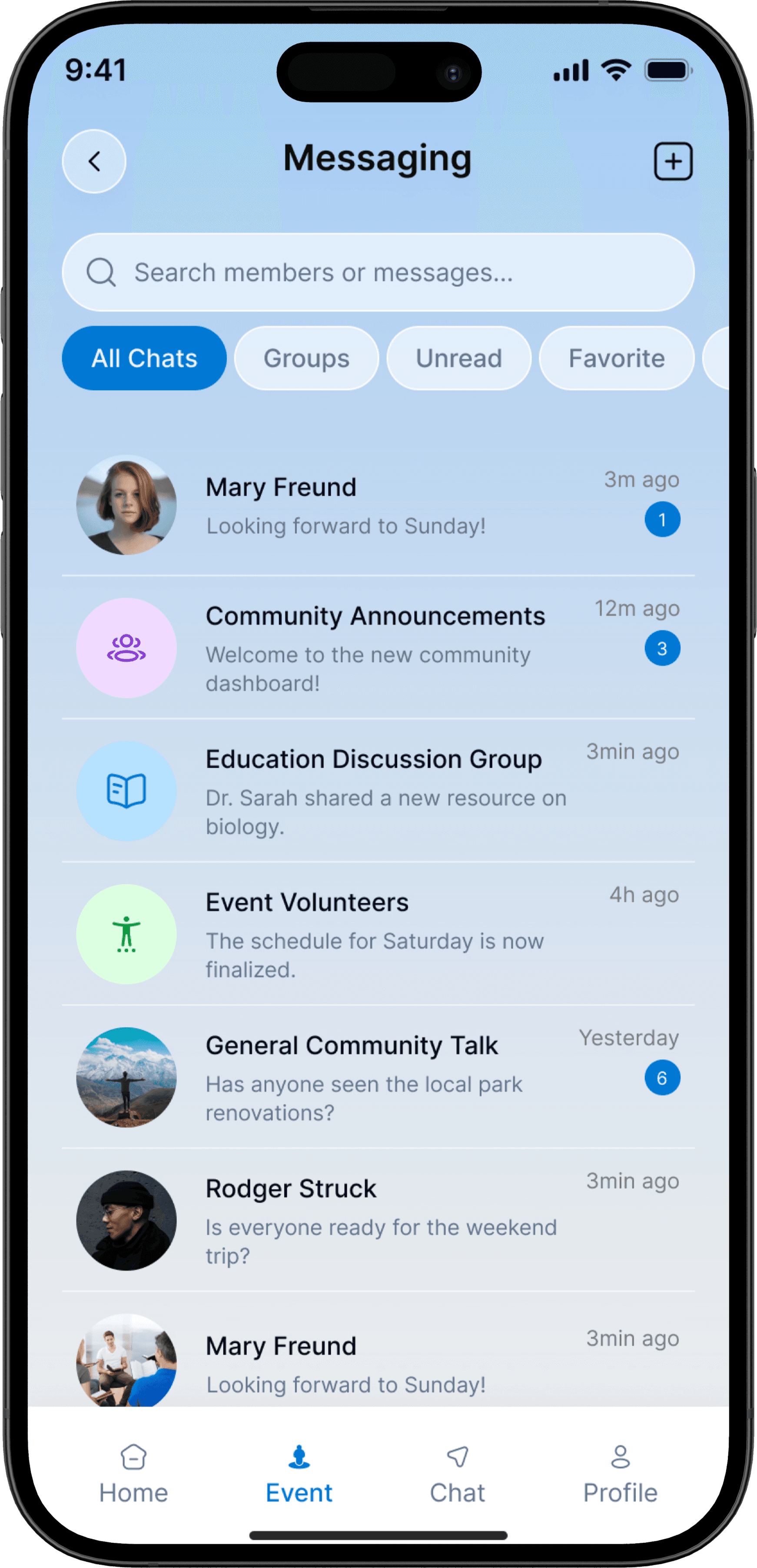 NexSpace mobile app messaging screen