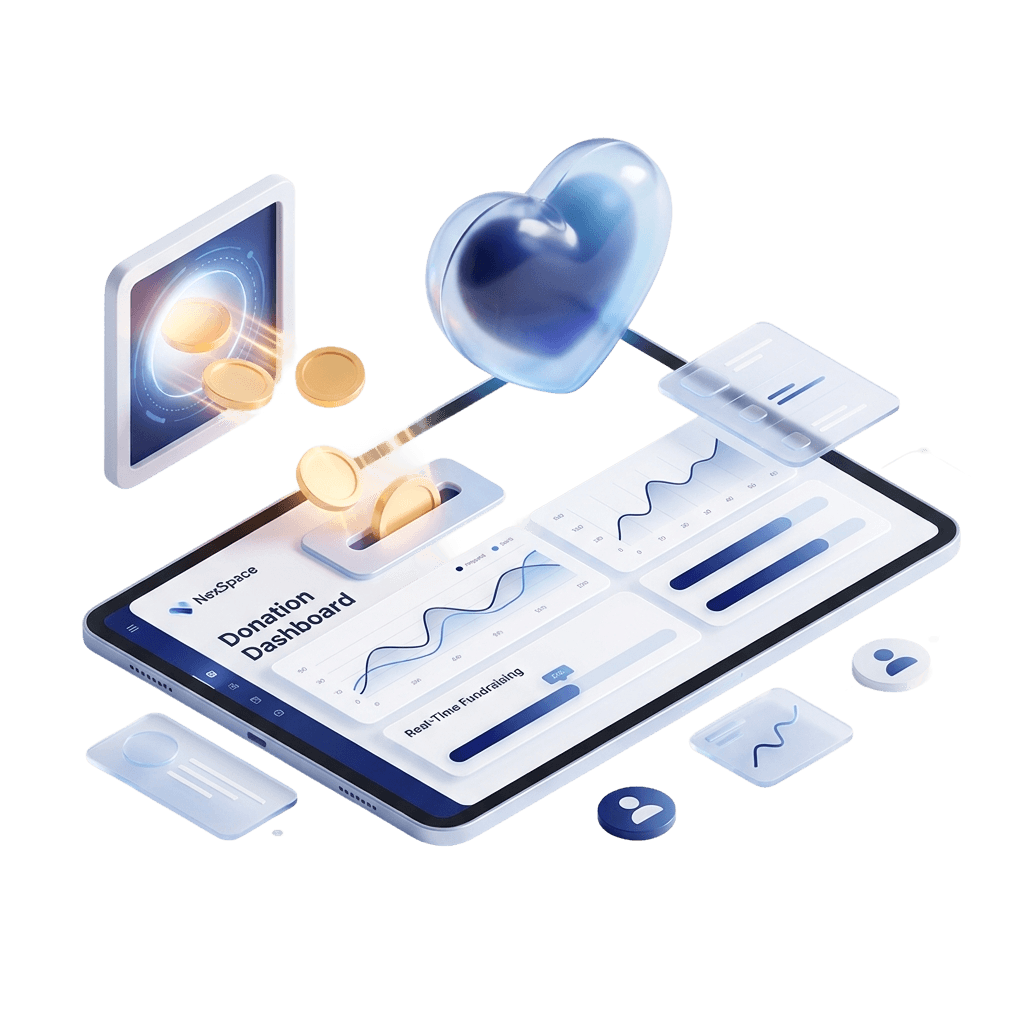 Donation oversight dashboard illustration on a tablet