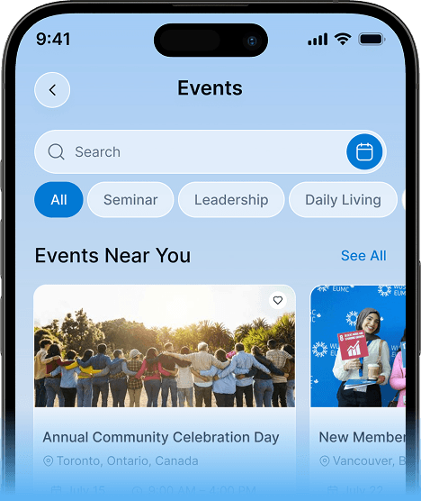 NexSpace mobile app events screen